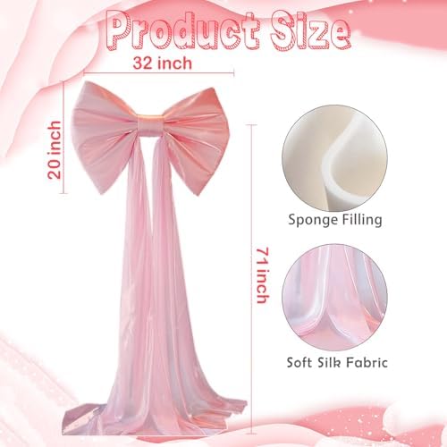 Large Pink Bow Birthday Decorations, 32'' x 71'' Big Bow Themed Backdrop Room Wall Decor Wedding Engagement Bachelorette Baby Shower Bridal Christmas Tree Decoration (Large) - Image 2