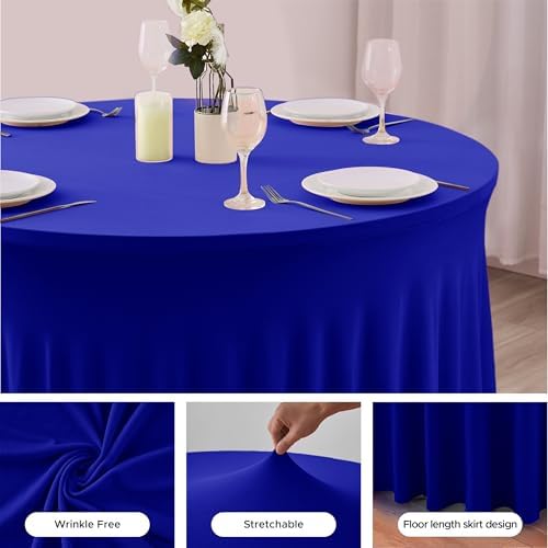 Fitted Royal Blue Spandex Table Skirts for Wedding Party,60 Inch Round - Image 4