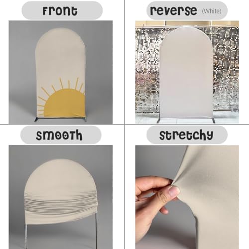 2Pcs Here Comes the Son Baby Shower Party Arch Backdrop Cover,Sunrise Curved Spandex Background,Solid Beige Design (7.2ft & 6ft) - Image 5