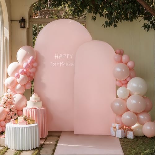 Pink Arch Cover 2 Set - 7.2 and 6ft Pink Arch Backdrop Cover Spandex Wedding Arch Stand Covers for Birthday Party Baby Shower Girls Bridal Shower Photo Balloon Arch Covers Stretchy Backdrop Background - Image 2