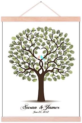 DIY Fingerprints Wedding Sign in Guest Book Tree Canvas with Wooden Hanger Personalized Wedding Gift for Couple Anniversary Party Decorstions-60x80cm by Unknown