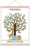 Personalized Fingerprint Tree Guest Book for Girl Baby Shower Lovely Elephant Lion Canvas Painting with Wooden Hanger DIY Signature Sign in Book Communion Gift-60x80cm by Unknown