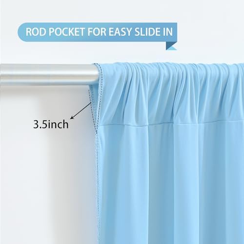 Blue Backdrop Curtains 6 Panels - Wrinkle-Free Light Blue Curtains Polyester Photography Drapes Photo Background for Baby Shower Birthday Party Decorations- 24 X10FT (Blue) - Image 4