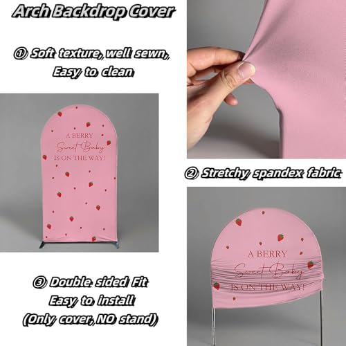A Berry Sweet Baby is On The Way Arch Backdrop Cover Pink Strawberry Birthday Party Decorations Arch Stand Covers Baby Shower Fiesta Parties(3.3x6.5ft Cover,3888) - Image 5