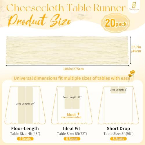 Showgeous 20 Pack Ivory Cheesecloth Table Runner, 17 x 108 Inches - Image 2
