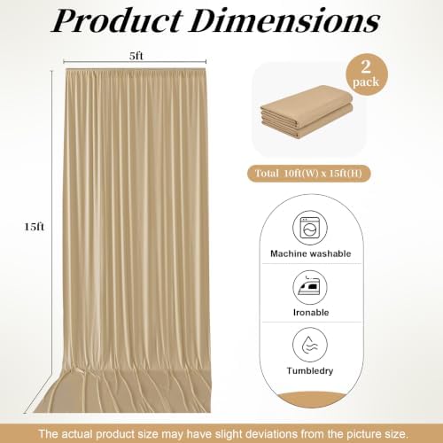 15ft x 10ft Champagne Backdrop Curtains for Wedding Parties, 2 Panels Extra Long Wrinkle Free Fabric Drapes Photo Backdrop for Baby Shower Birthday Stage Reception Lobby Decoration - Image 6