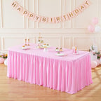 Wish Care 3 Pack Pink Polyester Table Clothes for 6 Foot Rectangle Tables, Wrinkle Free Fitted Table Cover with Pleated Ruffle Table Skirt for Party Baby Shower Wedding Birthday Event Display - Image 3