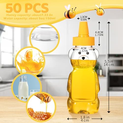 Roshtia 50 Pcs 5 oz Honey Bear Jar Bottles Plastic Empty Clear Cups - Image 2