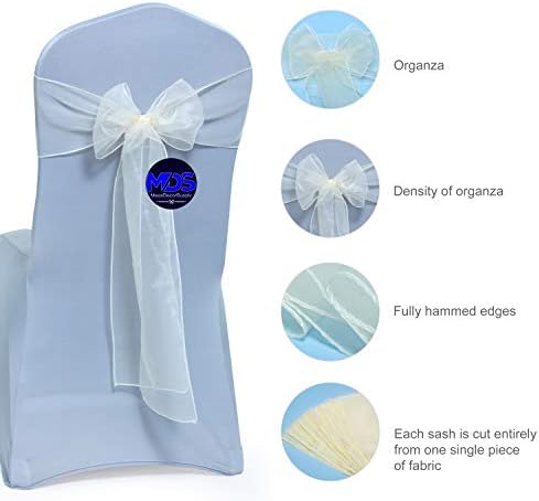 MDS Pack of 100 Organza Chair Sashes for Wedding & Event Décor – Ivory - Image 3