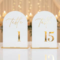 Wedding Table Numbers 1-15 with Holders,5x7 inch Arch Acrylic Table Numbers Signs with Gold Foil Embossed for Wedding Reception, Anniversary, Birthday,Party and Events Decor by Unknown