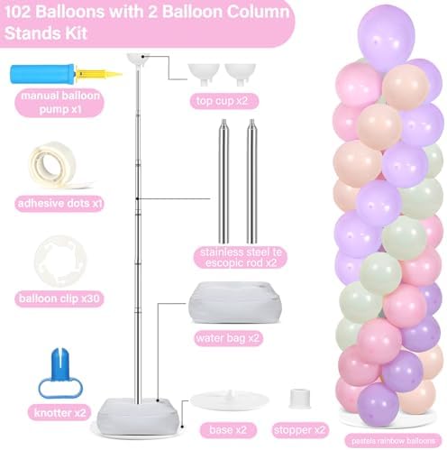 2 Sets Adjustable Balloon Column Stand Kit with Bases（Pastel Pink） - Image 2