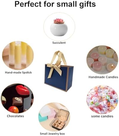 TKSBAG 50 PCS Small Navy Blue Gold Gift Bags with Bow Ribbon - 6.4x3.1x5.1 Inch Thank You Bags with Handles, Bulk for Baby Shower, Bridal Shower, Wedding, Party Favors, Fathers' Day - Image 3