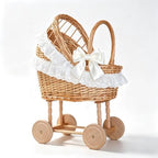 Vintage Wicker Baby Carriage Centerpiece with White Lace Trim (XL Wicker Carriage a) by Unknown