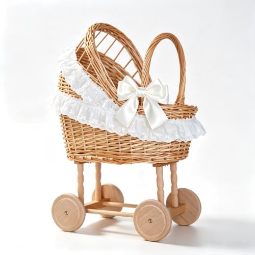 Vintage Wicker Baby Carriage Centerpiece with White Lace Trim (XL Wicker Carriage a) by Unknown