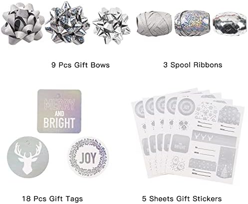 WRAPAHOLIC Silver Christmas Wrapping Paper Set - Silver Snowflakes and Candy Cane Holiday Collection with Metallic Foil Shine Wrapping Paper Bundle with Gift Bow & Ribbon & Tag & Sticker - Image 6