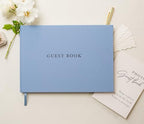 Real Linen Guest Book Set - 11.5 x 8.5 Embossed Guestbook for Weddings, Showers, Events, Blank & Lined, Comes with Sign, Pen, Box and Photo Sleeves, 120 Pages (Light Blue) - Image 3