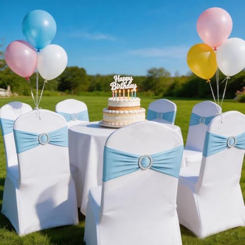 Baby Blue Chair Sashes 50 Pack, Light Blue Spandex Chairs Bands Bows with Buckle Slider for Wedding Party Banquet Decoration - Image 4