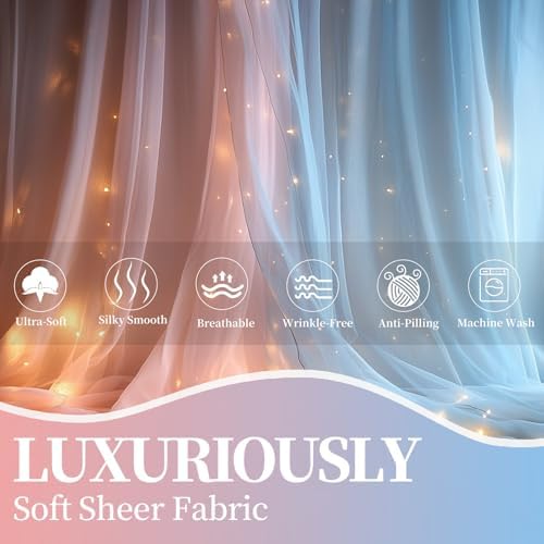 10x10ft Pink Blue Tulle Backdrop Curtain with String Lights, Wrinkle-Free Sheer Wedding Backdrop for Birthday Parties, Baby Showers, Bridal Showers, Photo Shoots and Home Decor, Pink Blue - Image 5