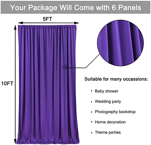 30ft x 10ft Wrinkle Free Purple Backdrop Curtains for Parties, 6 Panels 5ftx10ft Polyester Backdrop Drapes for Mermaid Birthday Photography Background Parties - Image 6