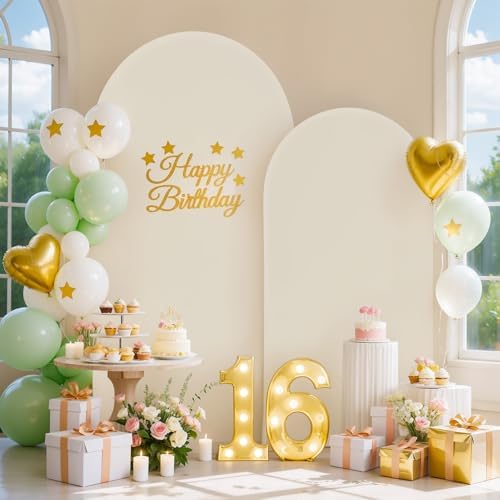 Beige Arch Backdrop Cover Set of 2 Wedding Arch Covers Stretchy Backdrop Decorations Baby Shower Bridal Shower Photo Birthday Party Beige Arch Cover 7.2 and 6ft Spandex - Image 3