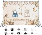 8x6ft Gender Reveal Backdrop He or She What Will Baby Be Photography Background Rustic Eucalyptus Leaves Socks Stars Photo Backdrops Newborn Gender Reveal Surprise Party Decoration Banner Supplies - Image 2