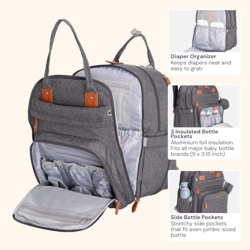 BabbleRoo Extra Large Diaper Bag Backpack, Expandable Baby Bag with Up to 50% More Capacity - Travel Essentials Baby Bag Tote with Changing Pad, Stroller Straps & Pacifier Case - Unisex, Dark Gray - Image 4