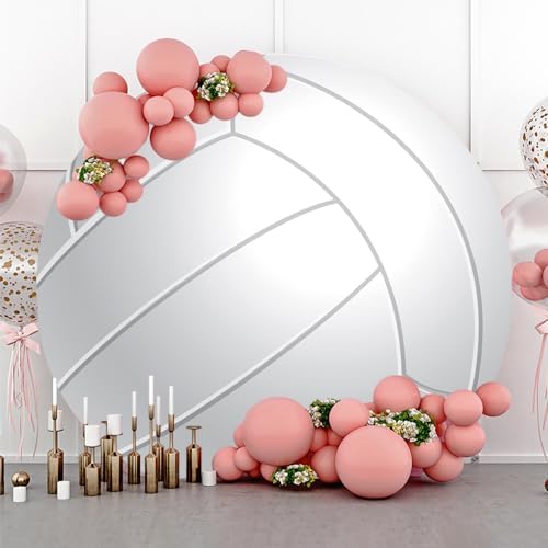 Renaiss 5x5ft White Volleyball Round Backdrop Cover Volleyball Club Circle Photography Background Outdoor Sports Themed Birthday Baby Shower Fans Event Athletes Party Decor Arch Photo Booth Props - Image 4