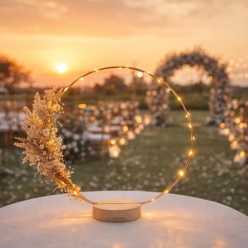 14 Pack Floral Hoop with Stand and LED Fairy Lights 14 inch Metal Rings for DIY Centerpiece Table Decorations Crafts Macrame Rings Hoop Wreath Dream Catcher Rings Wedding Christmas Wreaths, Gold - Image 4