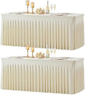 2 Pack 6ft Beige Spandex Tablecloths for Rectangle Tables Wrinkle Free Beige Rectangle Table Cloth Stretch Fitted Table Cover with Skirt for Wedding Birthday Party Banquet Baby Shower Buffet Event by Suppromo