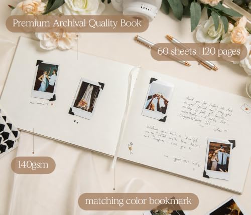 Linen Photo Guest Book (Cream) - 11.5" x 8.5" Large Hardcover Sign In Book - Image 3