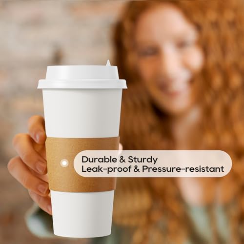 JOLLY PARTY 50 Pack 20 oz Disposable Paper Coffee Cups with Lids & Sleeves - Image 3