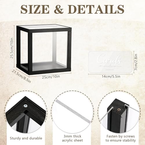 Menkxi Clear Wedding Card Box with Slot 10 x 10 x 8.5 Large Acrylic Card Box for Party Wooden Envelope Holder with Sign for Wedding Quinceanera Birthday Baby Shower Decorations(Black,Wood) - Image 2