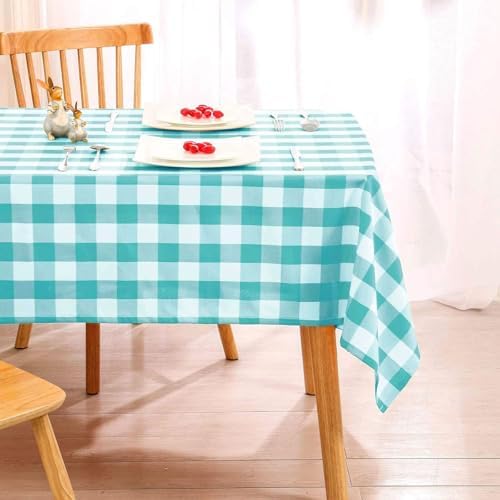 Hiasan Checkered Tablecloth Square 30 x 30 Inch, Aqua and White - Image 5