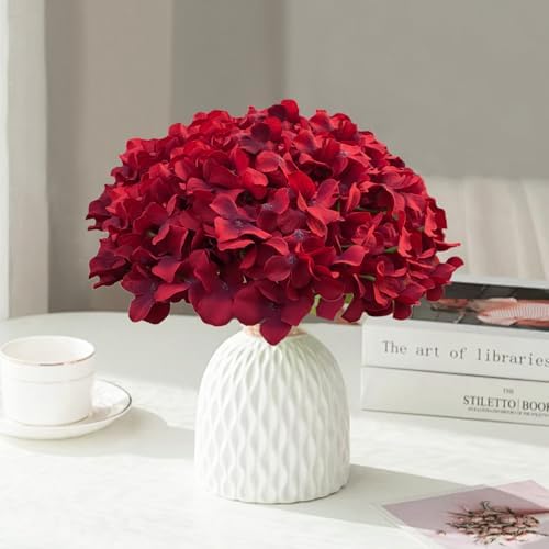 65Pcs Deep Red Hydrangea Artificial Flowers Bulk，Realistic Silk Fake Flowers with Stems，Faux Hydrangea Flowers for Wedding Home Decor Centerpieces Living Room Garden Party Baby Shower Decor - Image 4