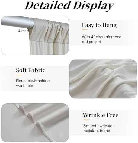 50ft x 12ft Wrinkle Free Beige Backdrop Curtains for Parties, Silky Photo Backdrop Drapes 12FT Long Back Drop Cloth for Wedding Birthday Photography Background Decor - Image 6