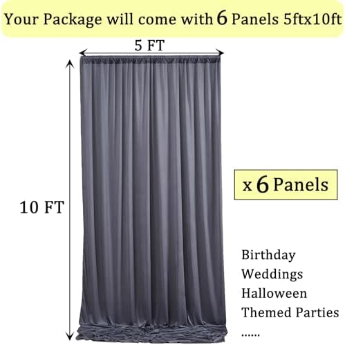 30ft x 10ft Wrinkle Free Charcoal Backdrop Curtains for Parties, 6 Panels Silky Polyester Photo Backdrop Drapes for Wedding Birthday Party Photography Background Backdrop Stand - Image 5