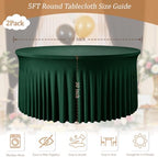 Dark Green Round Spandex Tablecloths, 5FT/60In Stretchy Table Cloth with Skirt, 2 Pack Washable Fitted Tablecloth, Circle Wrinkle Free Table Cover for Wedding Party Outdoor Events - Image 3