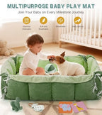 5-in-1 Baby Play Gym and Tummy Time Mat, 12 Learning Cards, Plush Activity Mat with 6 Toys, Convertible to Ball Pit, Baby Gift, Green - Image 6