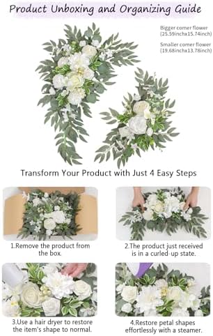 Wedding Welcome Signs Floral(Pack of 2)，Wedding Arch Flowers for Wedding Decorations and Reception Backdrop Decoration (New White) - Image 6