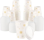 12oz Christmas Disposable Coffee Cups with Lids White Snowflake Winter Togo by HarvestPackGOURMETSHOWCASE