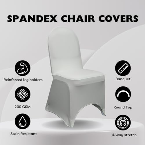 YOUR CHAIR COVERS - 100 Pack Stretch Spandex Banquet Chair Covers - Silver, Wedding Slip Covers, Premium Quality Chair Cover - Image 2