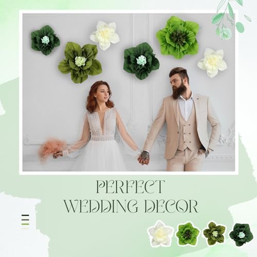 Cholemy 24 Pcs Tissue Paper Flowers, Crepe Paper Flowers Decorations 8" 10" 12" for Wedding Party Baby Bridal Shower Carnival Party Birthday Nursery Wall Decor (Green Series) - Image 4