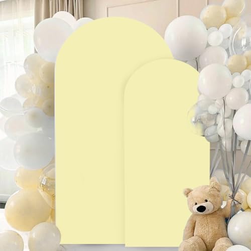FANPROMS Arch Covers Set of 2 Yellow Wedding Arch Cover 6FT 7.2FT Arch Stand Cover for Wedding Party Spandex Arch Cover Stretchy Fabric Boho Backdrop Covers Set for Bridal Baby Shower Decoration - Image 6
