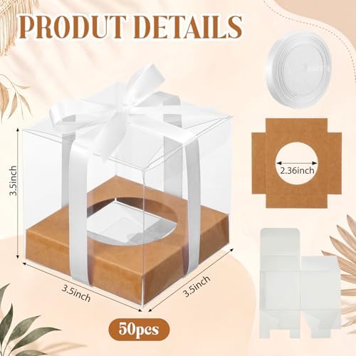 Thenshop 50 Pcs Clear Cupcake Boxes Individual 3.5 Inch, Kraft - Image 2