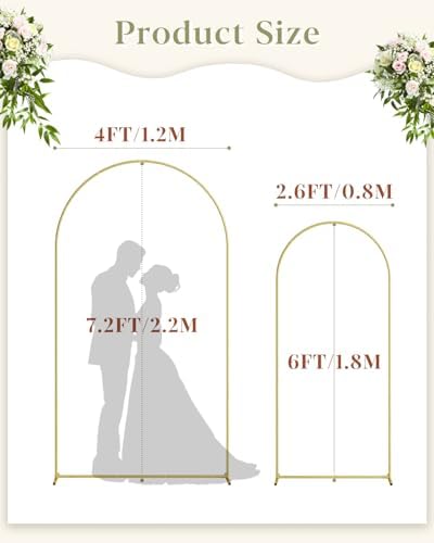 Wedding Arch, Metal Arch Backdrop Stand, Gold, 7.2FT, 6FT - Image 2