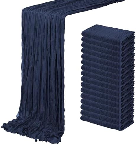 16 Pack Navy Blue Cheesecloth Table Runner 20 x 120 inch Gauze Table Runners 10 FT Long,Semi Sheer Boho Cheese Cloth Fabric Table Runner Bulk for Wedding,Party,Baby Shower,Bridal Shower Decoration by ACSUIT