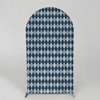 Blue Rhombus Plaid Boss Arch Backdrop Cover for Father Boys Birthday Party Arched Stand Stretchy Fabric Covers Baby Shower Cake Banquets Parties Supplies Decorations4x7FT - Image 2