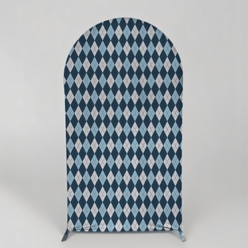 Blue Rhombus Plaid Boss Arch Backdrop Cover for Father Boys Birthday Party Arched Stand Stretchy Fabric Covers Baby Shower Cake Banquets Parties Supplies Decorations4x7FT - Image 2
