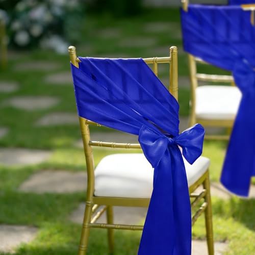 fani Royal Blue Satin Chair Straps Bows,60 PCS 7x108 Inch,Chair Sash - Image 6