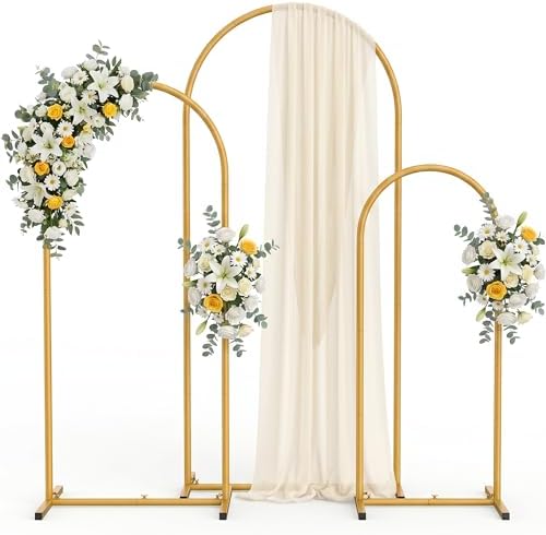 Metal Arch Backdrop Stand 3 Set (6FT+5FT+4FT), Gold Wedding Arch Frame by Unknown